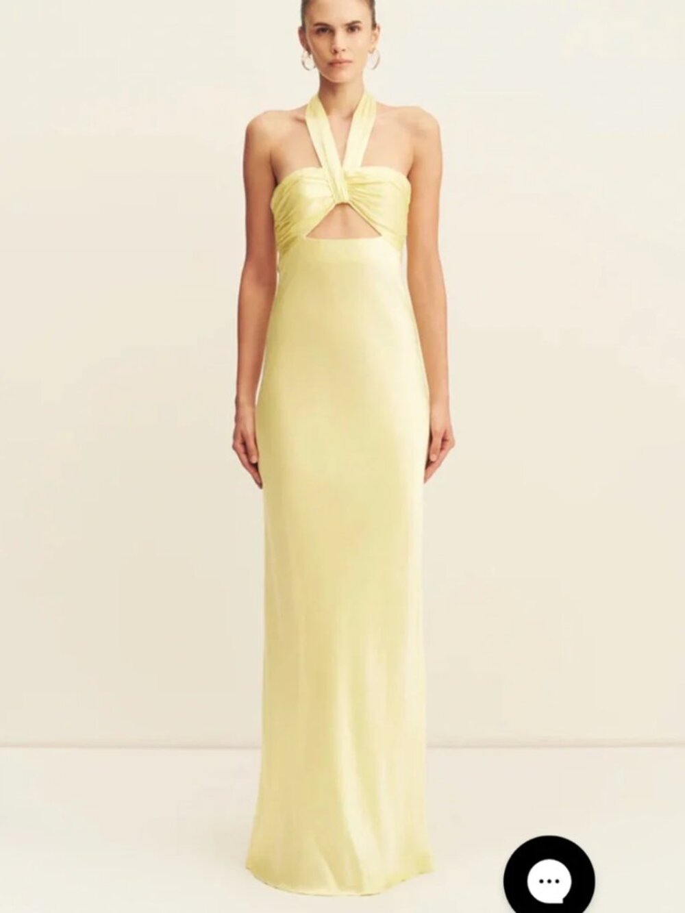 Shona Joy La Lune Ruched Halter Maxi Dress - Lemon, size 8